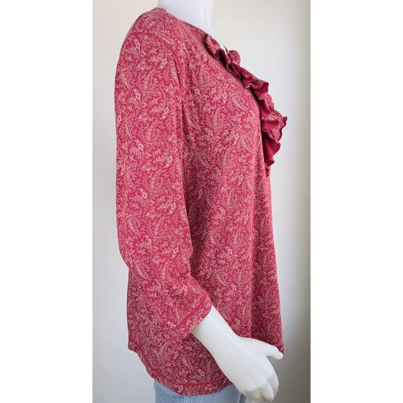 Ralph Lauren Jeans Co. Ruffled V-Neck Jersey Knit Laced Top Cranberry Floral 2X - Picture 5 of 10